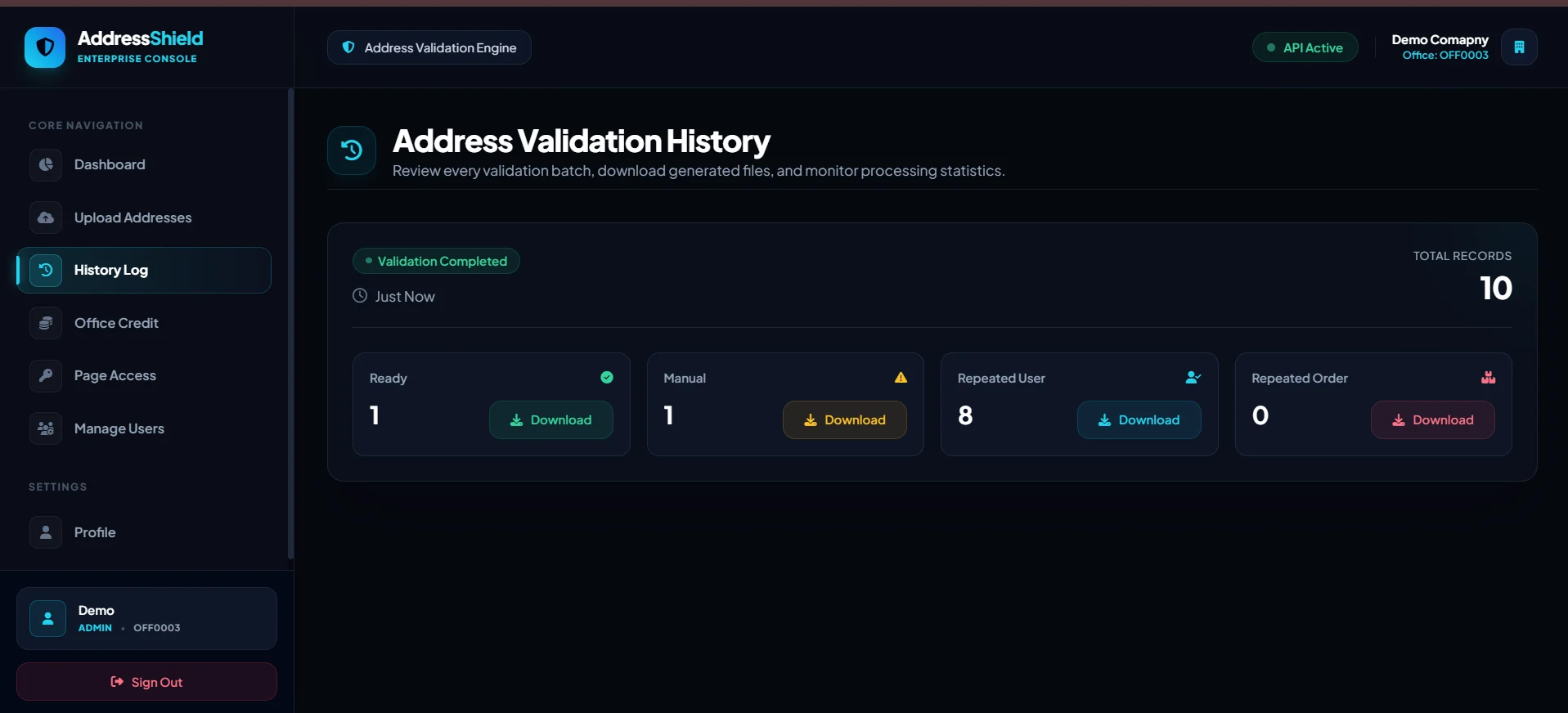 Download your results from History Log